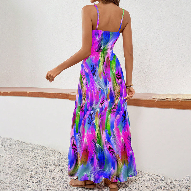 Boho Maxi Sundress – Floral Spaghetti Strap Summer Dress
