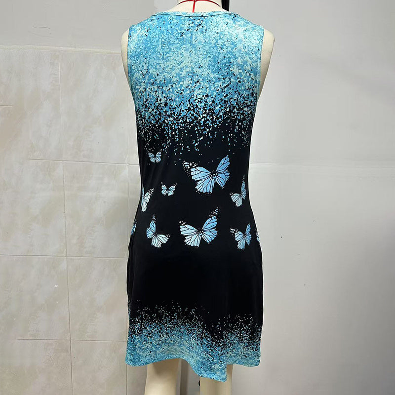 Women’s Sleeveless V-Neck Sundress – Graphic Print Summer Dress