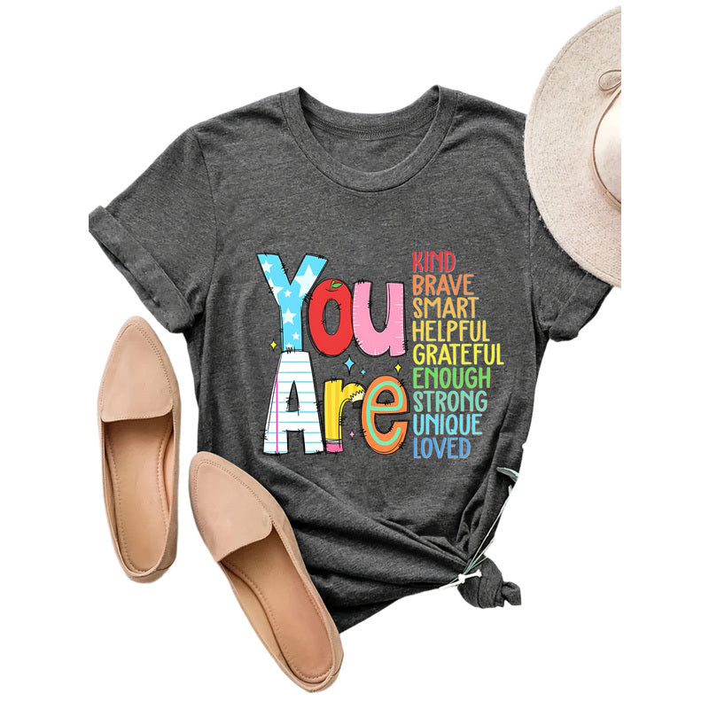 Empowering “You Are” Print Tee – Casual Short Sleeve for Women