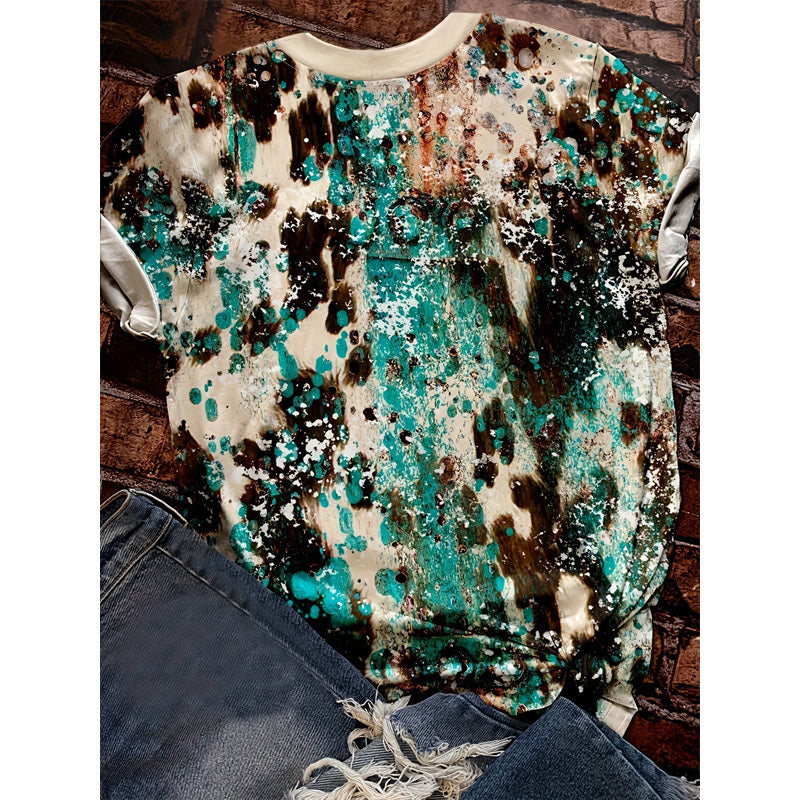 Women’s Cowboy Graphic Tee – Western Style Color Block T-Shirt
