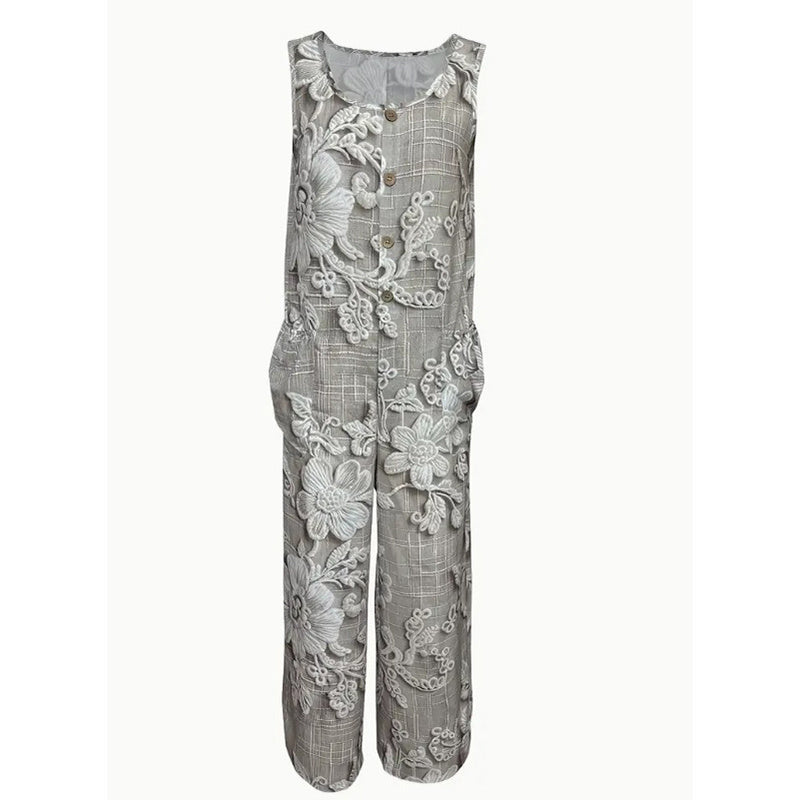 Boho Floral Button-Front Romper - Casual Wide-Leg Fit