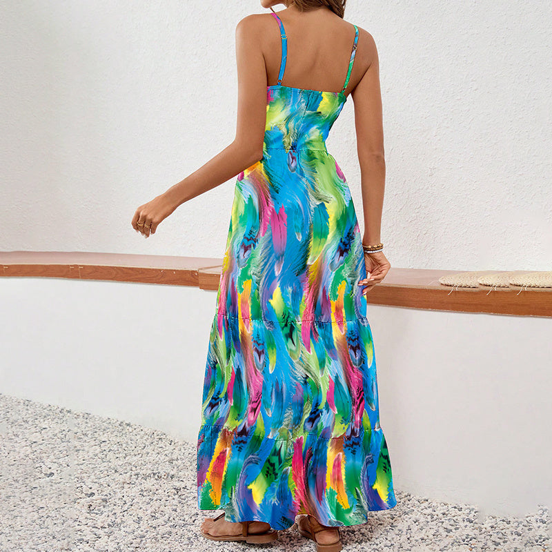 Boho Maxi Sundress – Floral Spaghetti Strap Summer Dress