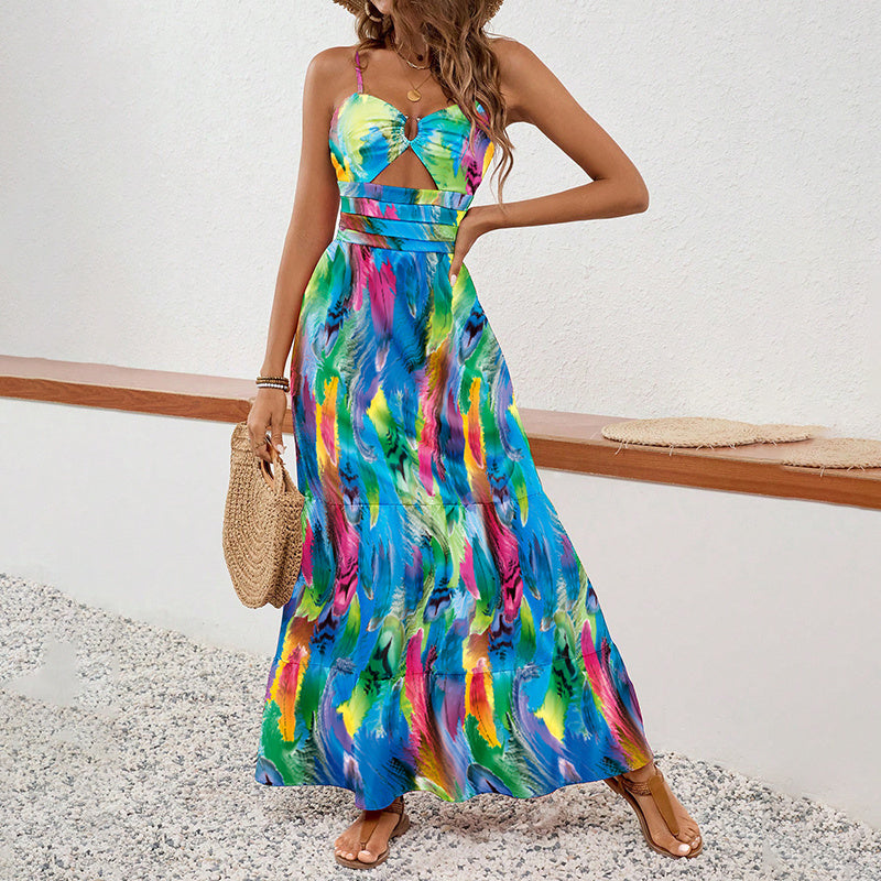 Boho Maxi Sundress – Floral Spaghetti Strap Summer Dress