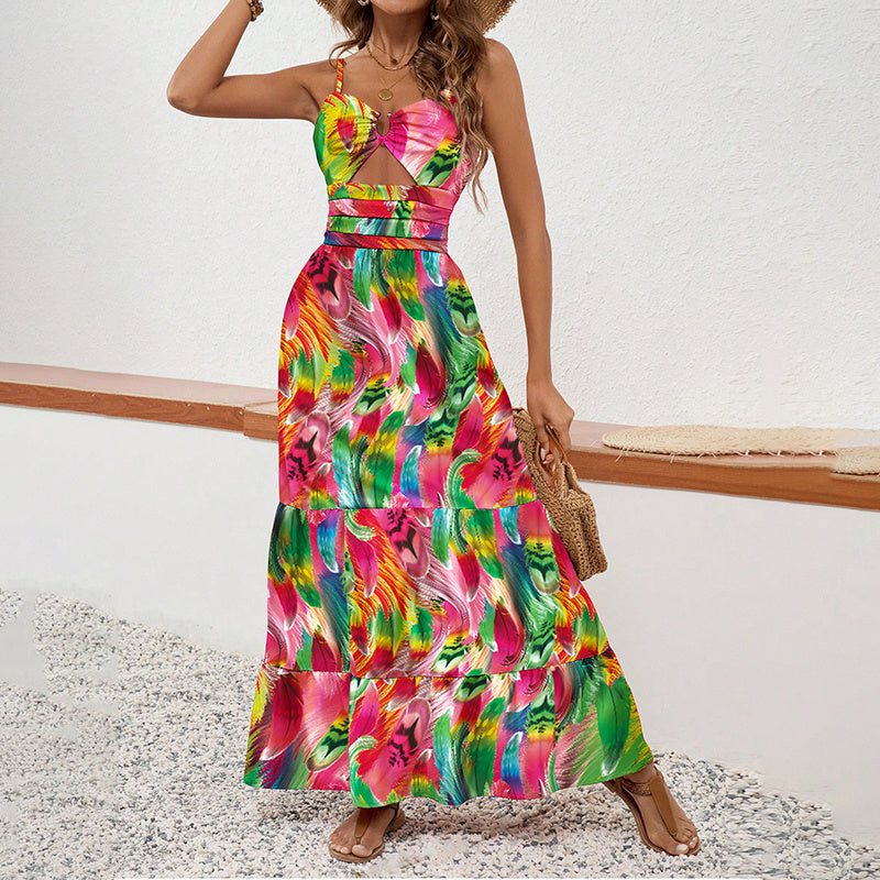 Boho Maxi Sundress – Floral Spaghetti Strap Summer Dress