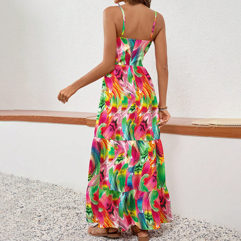 Boho Maxi Sundress – Floral Spaghetti Strap Summer Dress