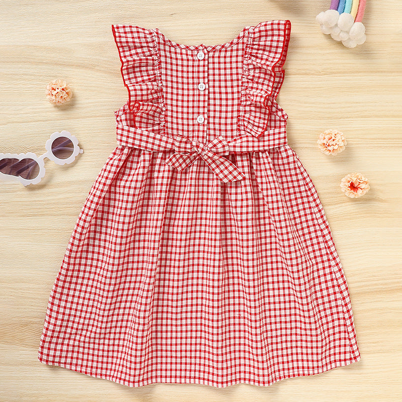 Toddler Girl Back to School Dress – Apple Embroidered Smocked Dress with Flutter Sleeves