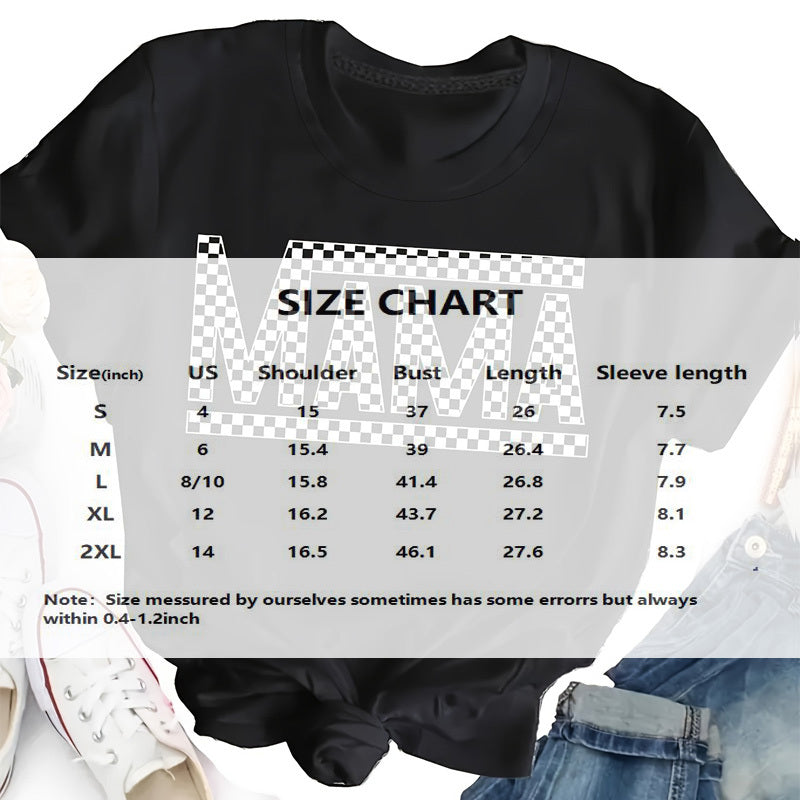 Plaid Mama Tee – Casual Women’s Crew Neck Short Sleeve Top