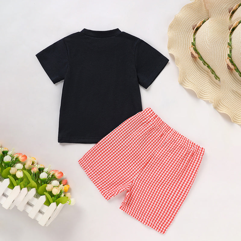 Toddler Boy School Outfit – Applique Tee & Red Gingham Shorts