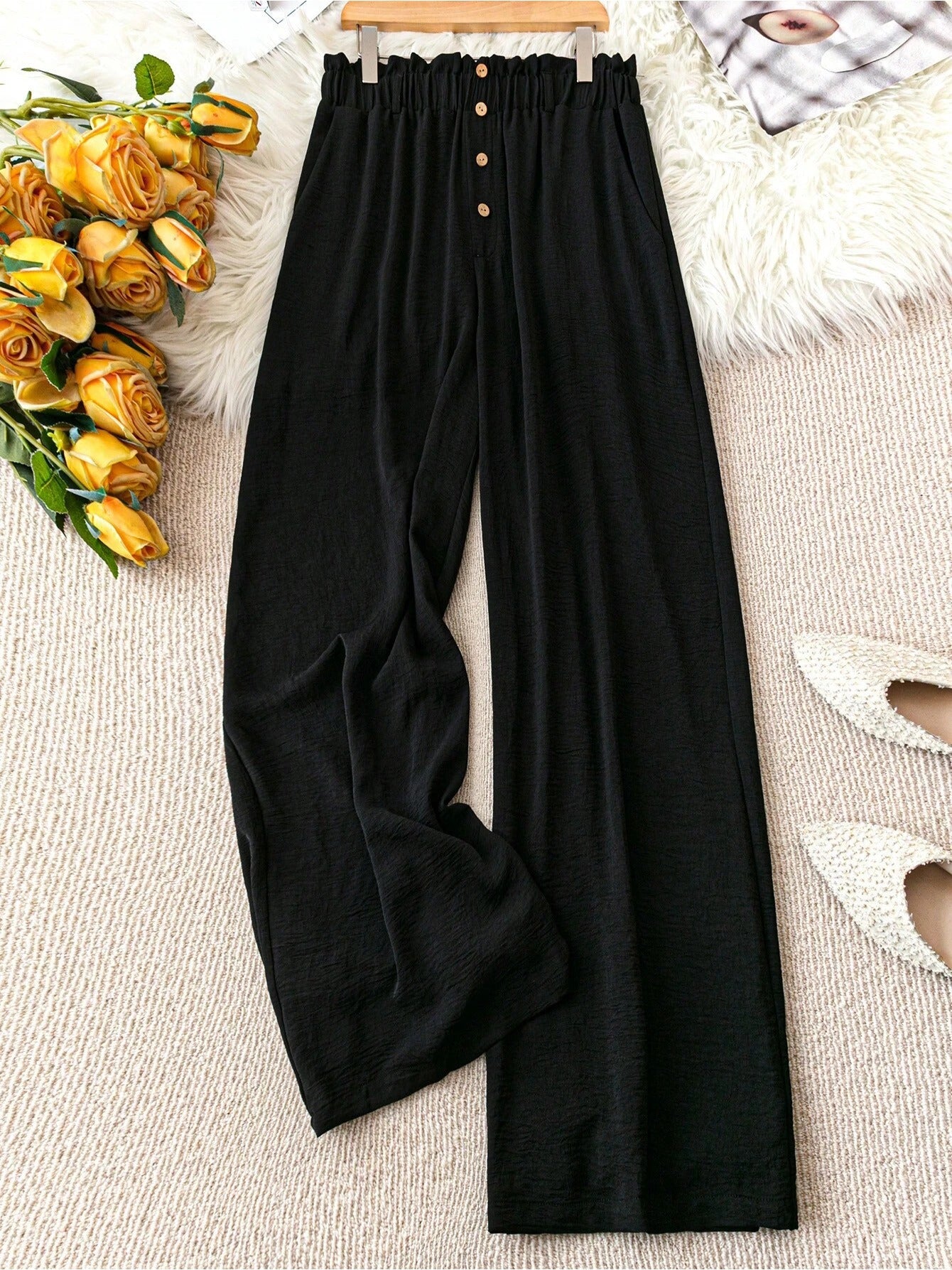 Plus Size Black Work Pants – Stretch Waist, Pockets, and All-Day Comfort
