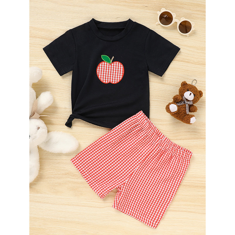 Toddler Boy School Outfit – Applique Tee & Red Gingham Shorts