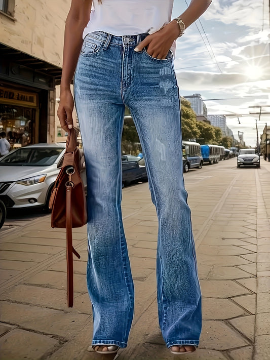 Women’s High-Waisted Flare Jeans – Stretch Skinny Fit with Distressed Vintage Style