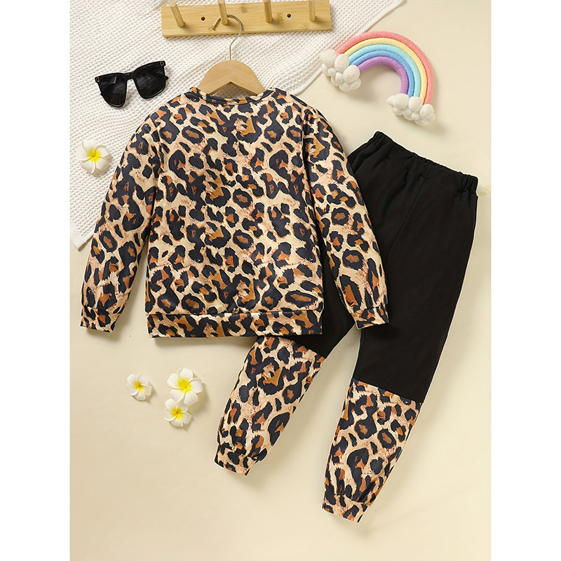 Cozy Leopard Toddler Set – Crewneck Top & Jogger Pants for Girls