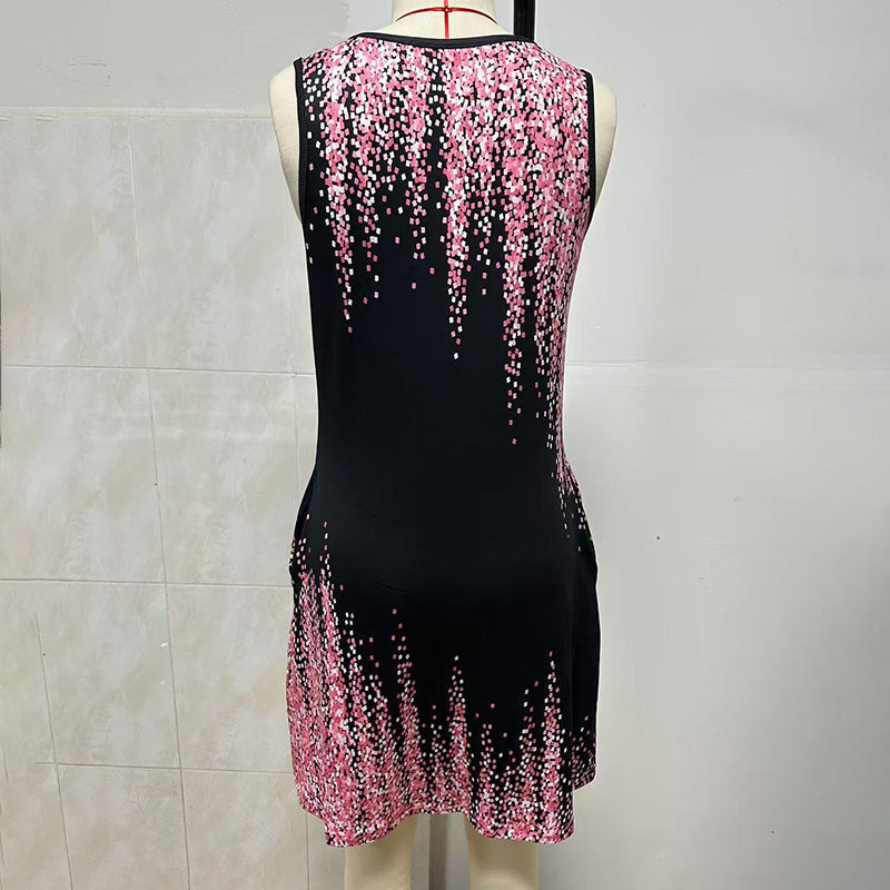 Women’s Sleeveless V-Neck Sundress – Graphic Print Summer Dress