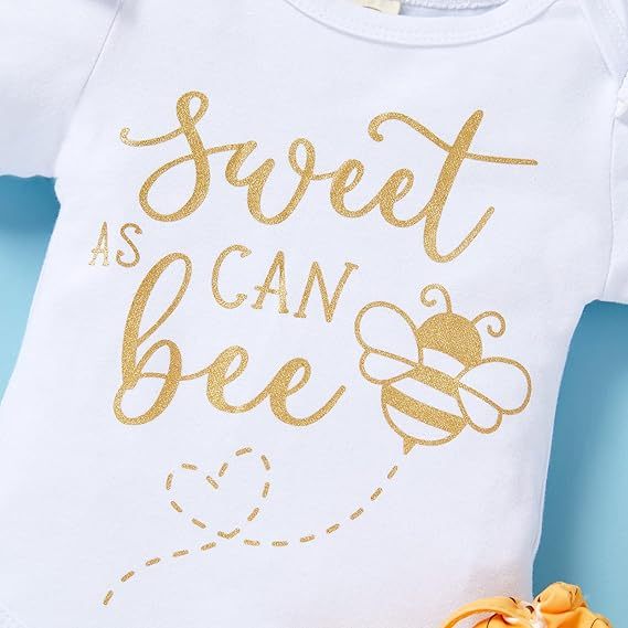 Baby Girl Bee Outfit Set – “Sweet Like Honey” Romper, Pants & Headband
