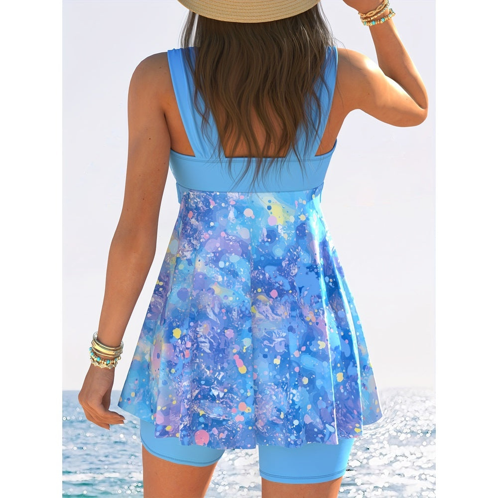 Pastel Splash Swim Dress – Bow-Tie Detail, Trendy & Comfortable