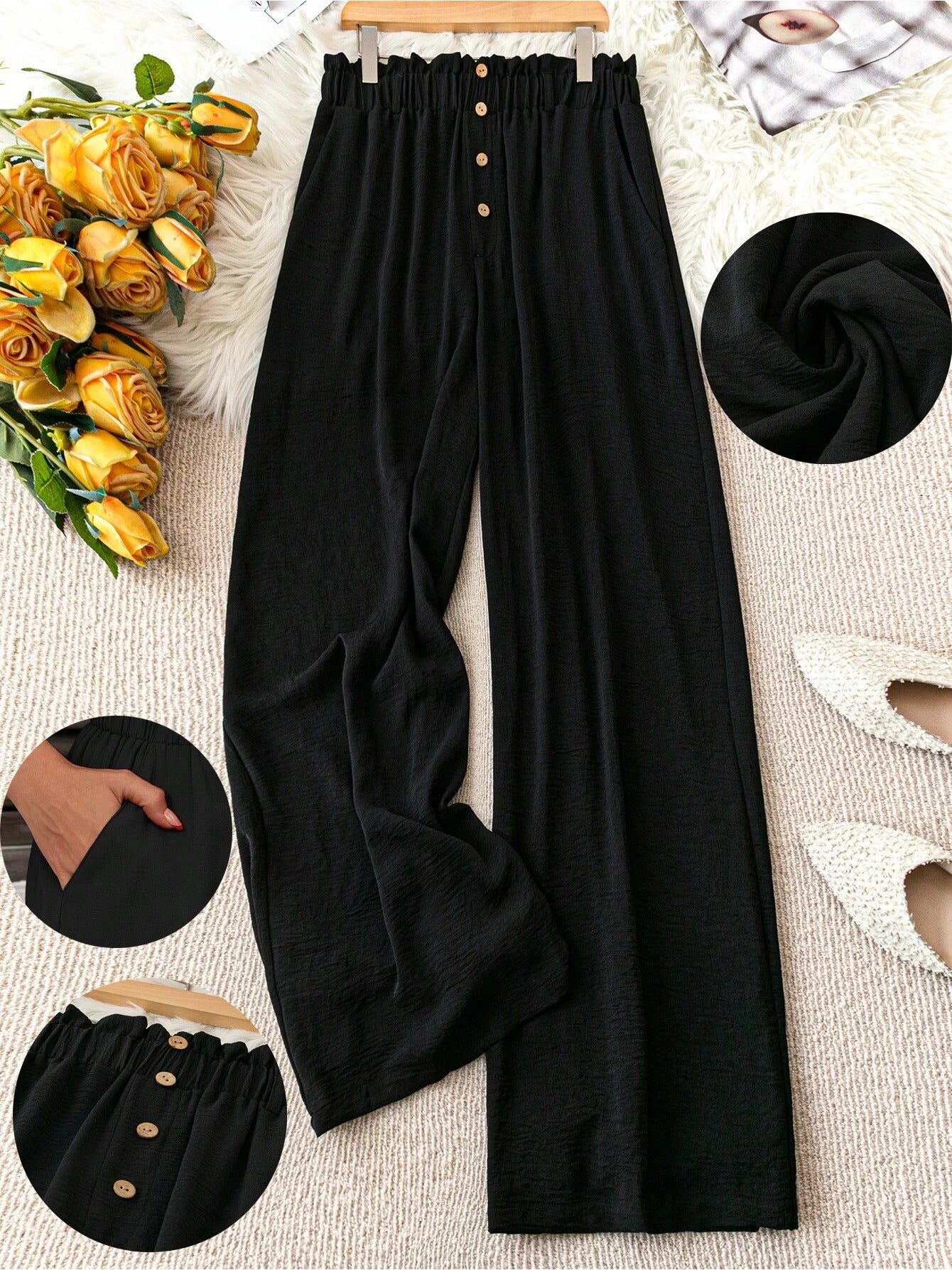 Plus Size Black Work Pants – Stretch Waist, Pockets, and All-Day Comfort