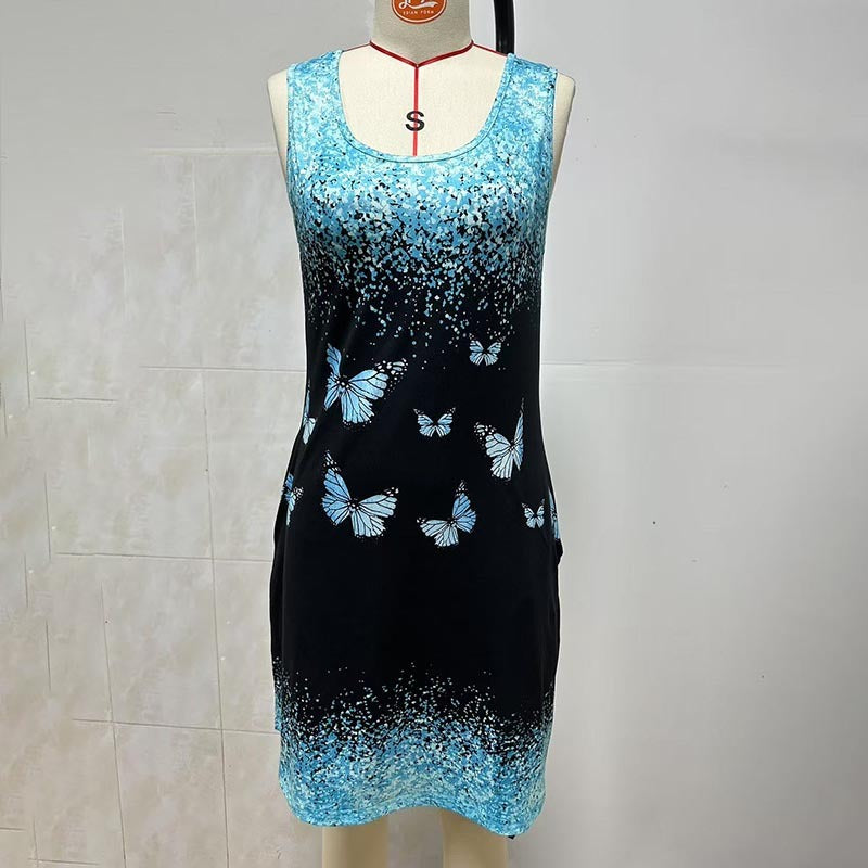 Women’s Sleeveless V-Neck Sundress – Graphic Print Summer Dress