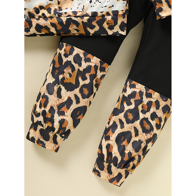 Cozy Leopard Toddler Set – Crewneck Top & Jogger Pants for Girls