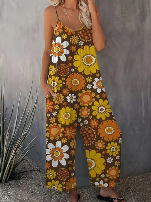 Plus Size Casual Jumpsuit – Printed Camisole Streetwear for Women