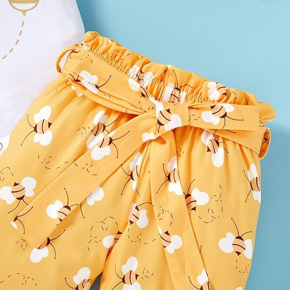Baby Girl Bee Outfit Set – “Sweet Like Honey” Romper, Pants & Headband
