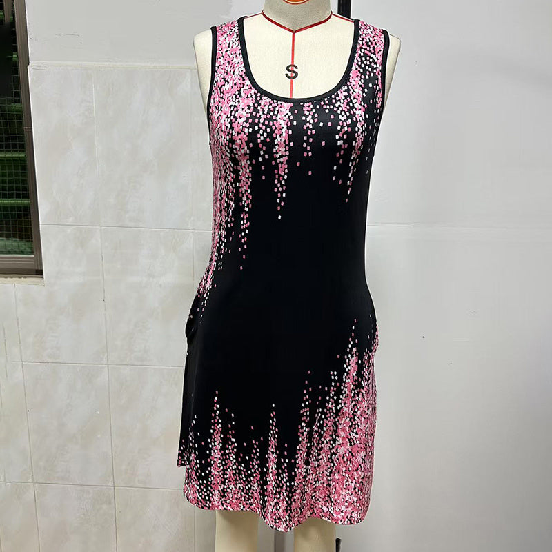 Women’s Sleeveless V-Neck Sundress – Graphic Print Summer Dress